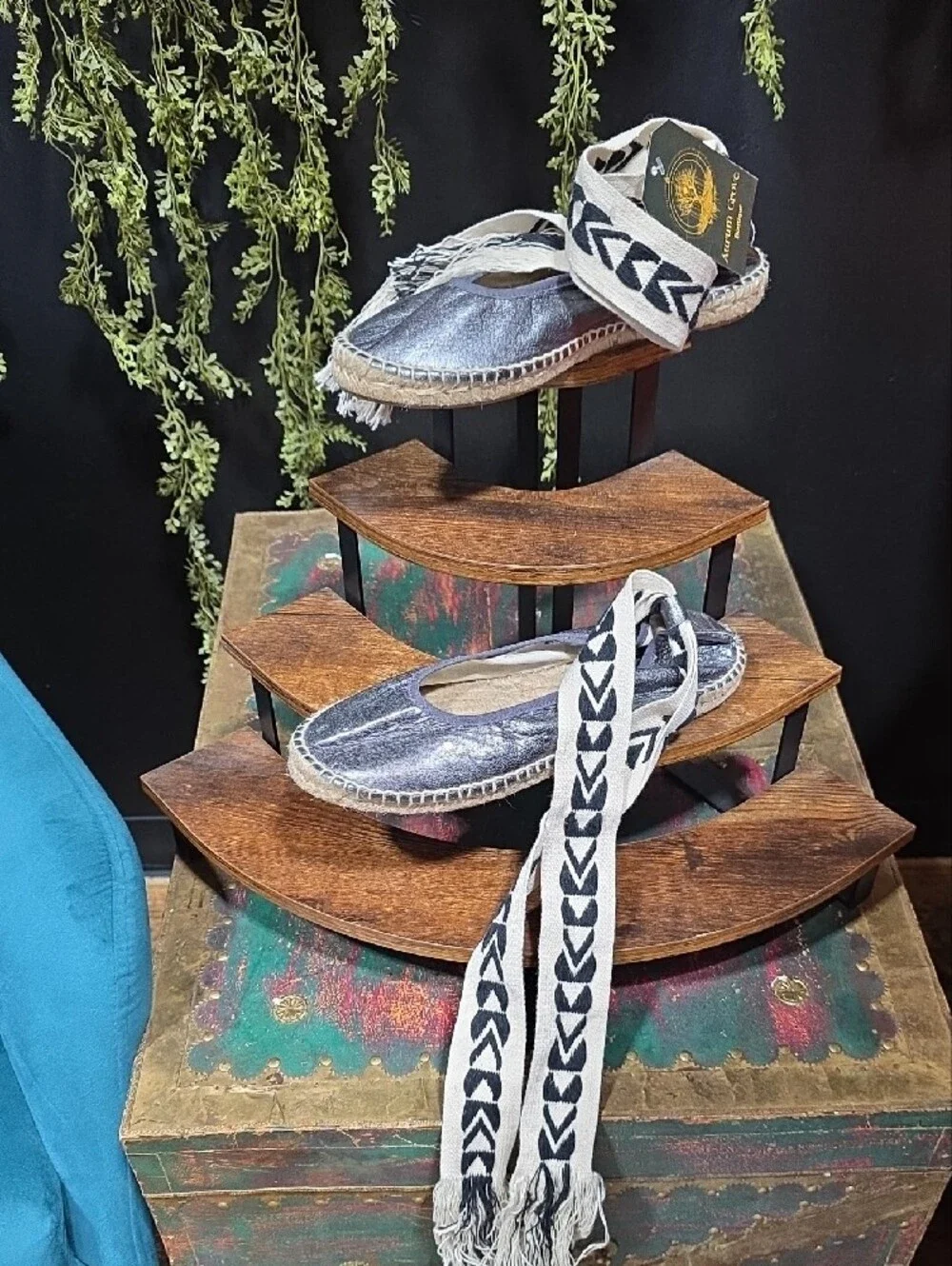Free People Metallic Silver Espadrille Flats with Braided Ankle Wraps